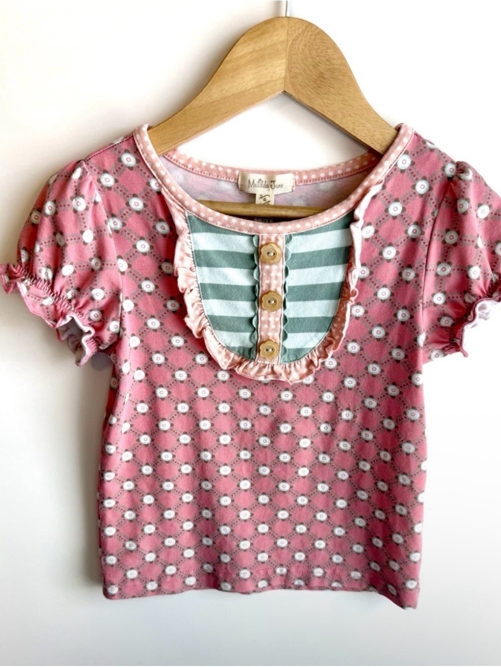 Matilda Jane Pink Floral Tee with Mint Striped Bib